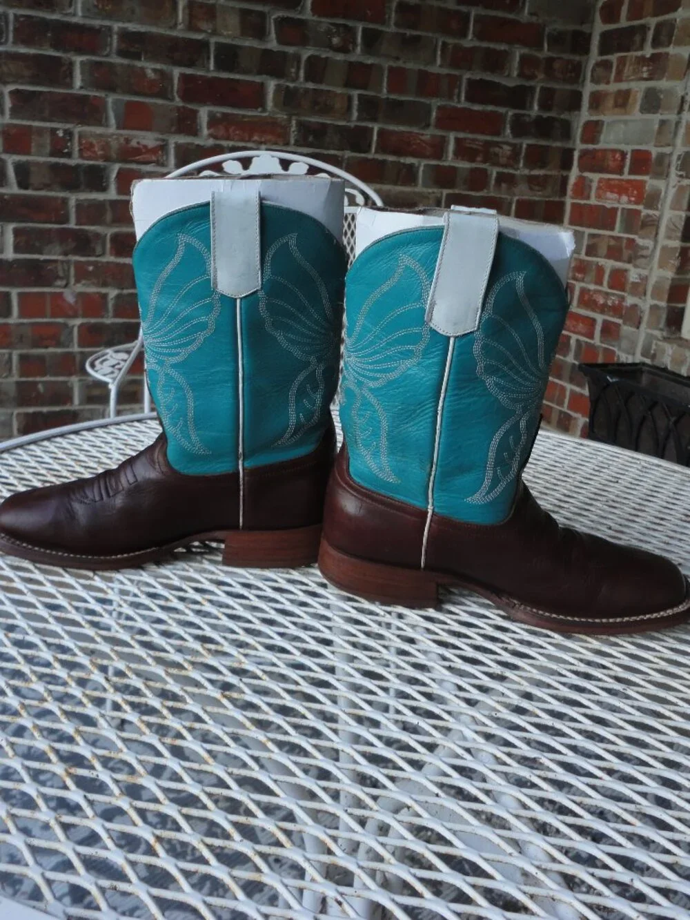 ANDERSON BEAN Kid's Turquoise and Brown Square Toe Western Boots Size 1